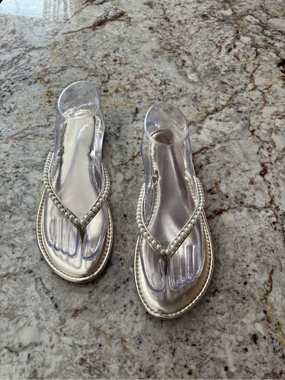 Metallic Pearl-Trim Women's Flip Flop Sandals - Silver